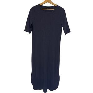 Eileen Fisher Maxi Dress Dark Blue Sweater Ribbed Long Rib Knit Classic Medium